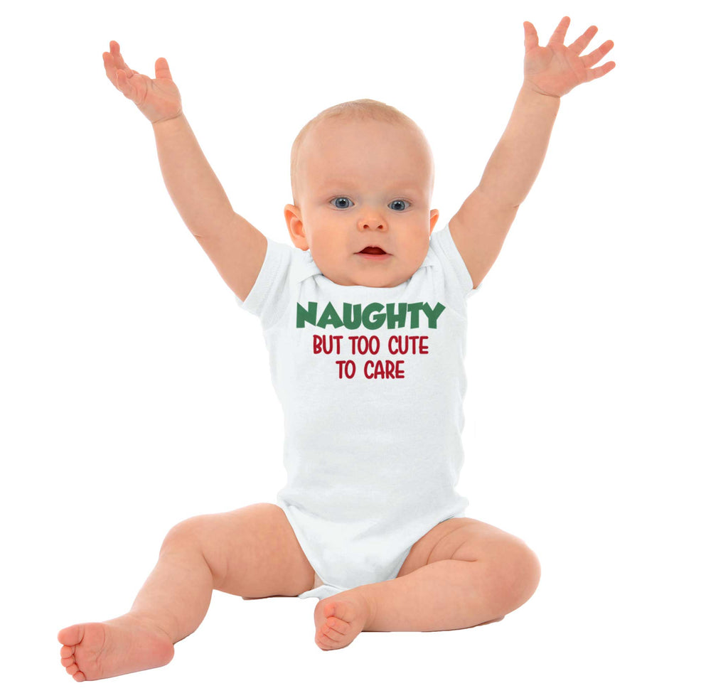 Naughty Too Cute To Care Romper Bodysuit-Direct To Garment Print-Brisco Baby