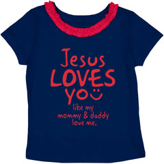 Jesus Loves You Toddler Ruffled Trim T-Shirt-Direct To Garment Print-Brisco Baby