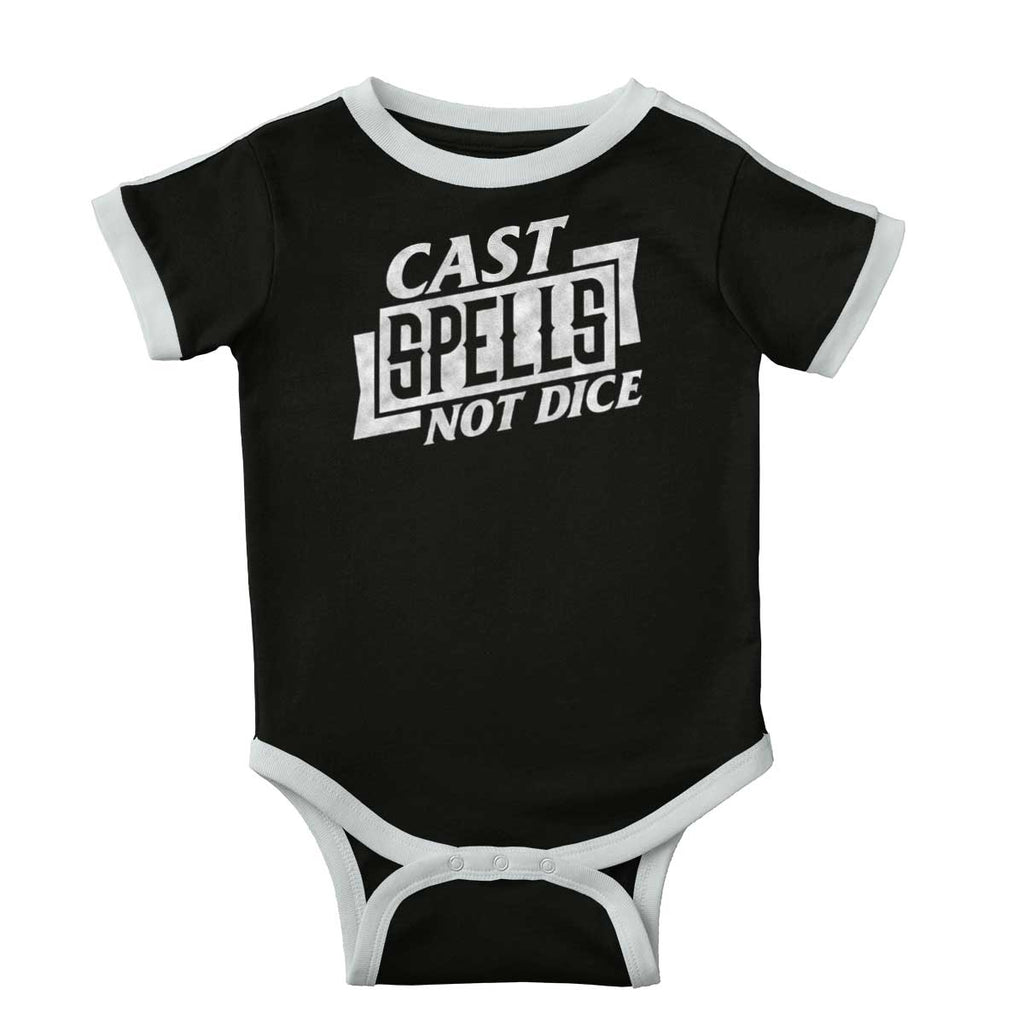 Cast Spells Not Dice Dungeons Ringer Romper Bodysuit-Direct To Garment Print-Brisco Baby