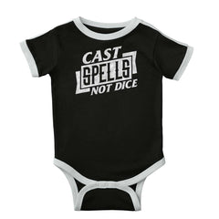Cast Spells Not Dice Dungeons Ringer Romper Bodysuit-Direct To Garment Print-Brisco Baby