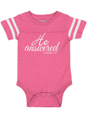 He Answered Football Romper Bodysuit-Direct To Garment Print-Brisco Baby