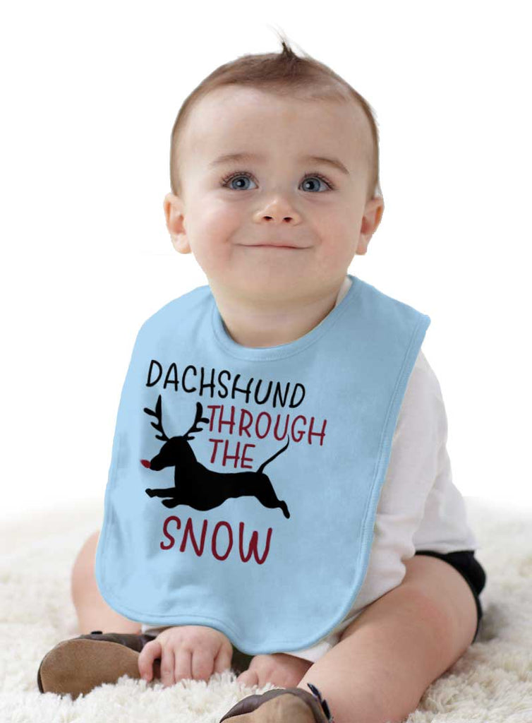Dachshund Through Snow Infant Baby Bib-Direct To Garment Print-Brisco Baby