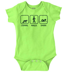 Crawl Walk Swim Romper Bodysuit-Direct To Garment Print-Brisco Baby