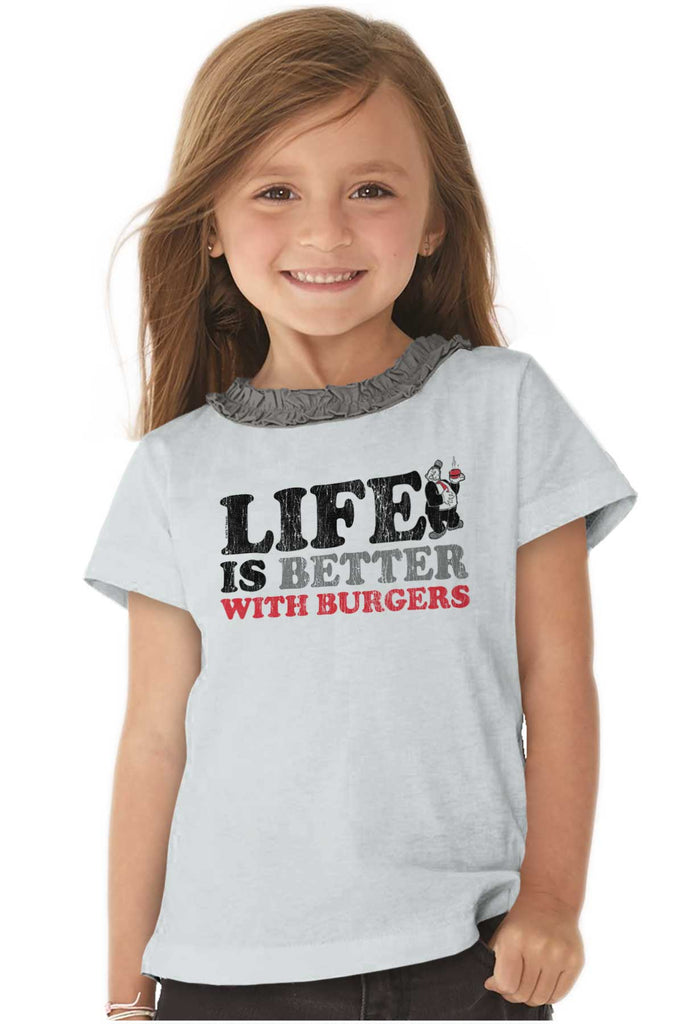 Better With Burgers Toddler Ruffled Trim T-Shirt-Direct To Garment Print-Brisco Baby