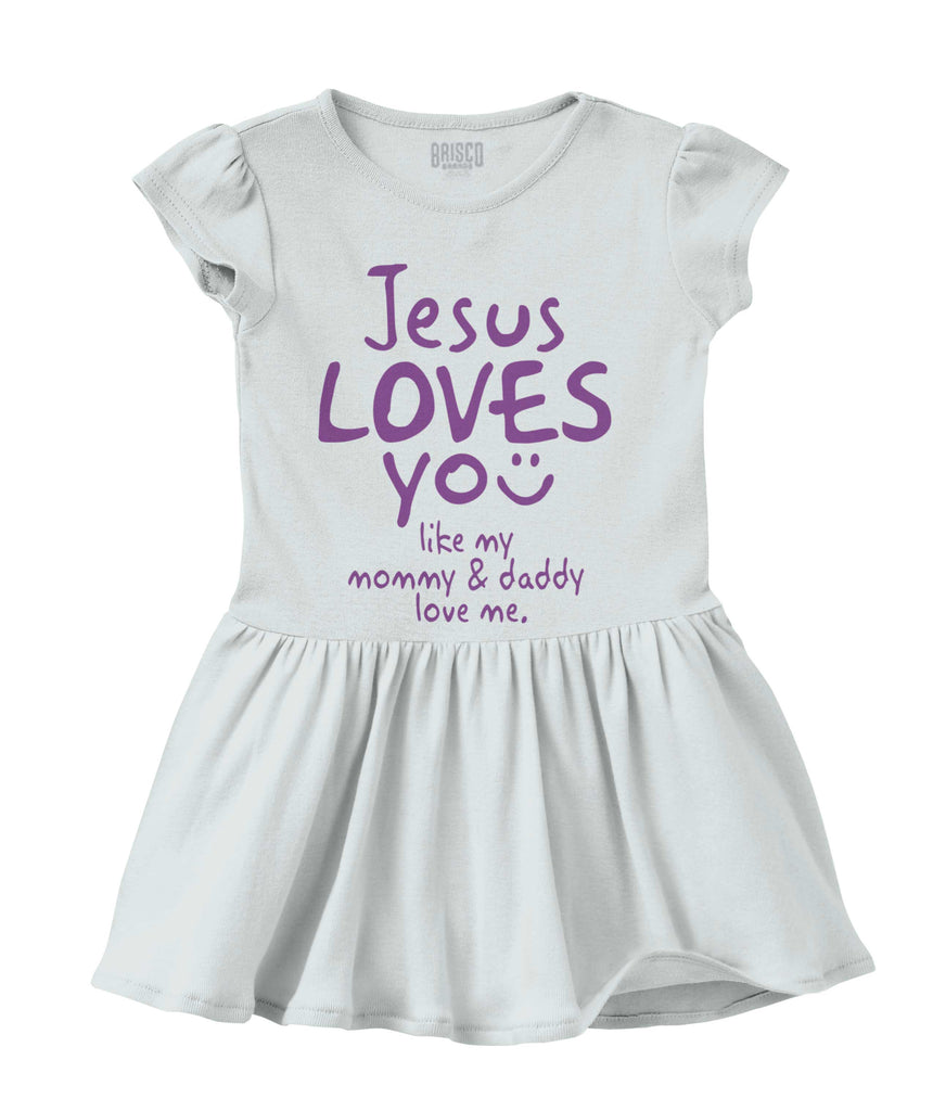 Jesus Loves You Solid Baby Infant Dress-Direct To Garment Print-Brisco Baby