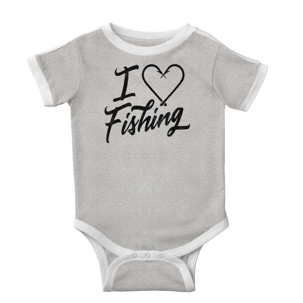 I Love Fishing Ringer Bodysuit-Direct To Garment Print-Brisco Baby