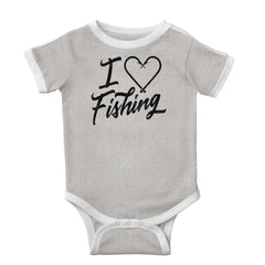 I Love Fishing Ringer Bodysuit-Direct To Garment Print-Brisco Baby