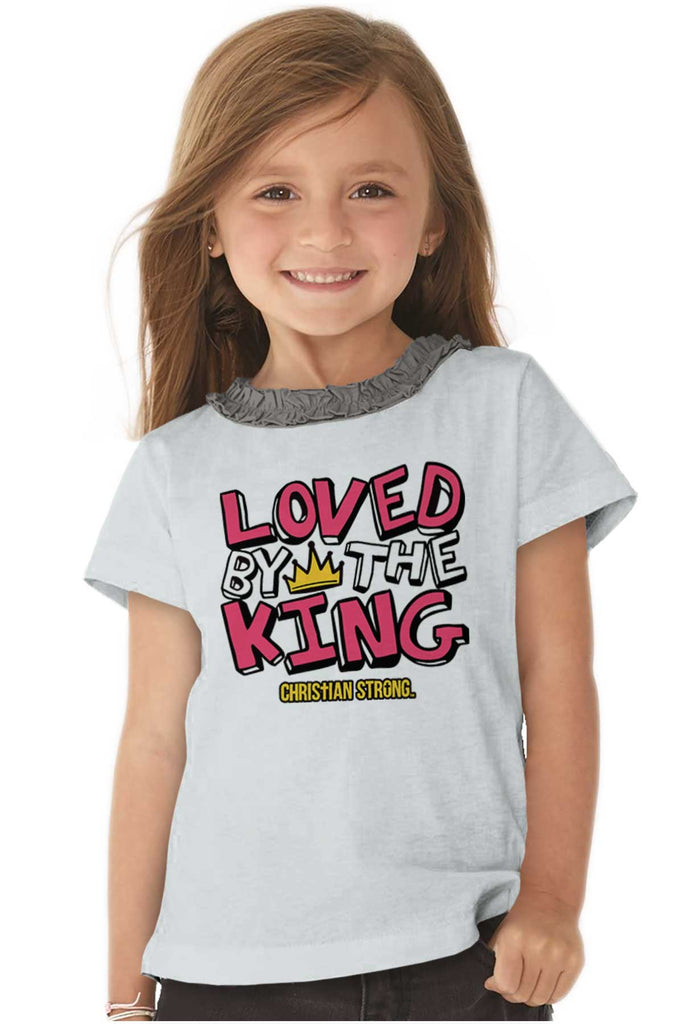 Loved By The King Toddler Ruffled Trim T-Shirt-Direct To Garment Print-Brisco Baby