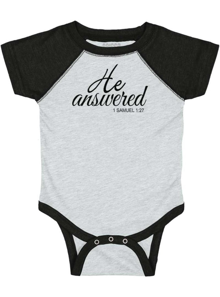 He Answered Raglan Romper Bodysuit-Direct To Garment Print-Brisco Baby