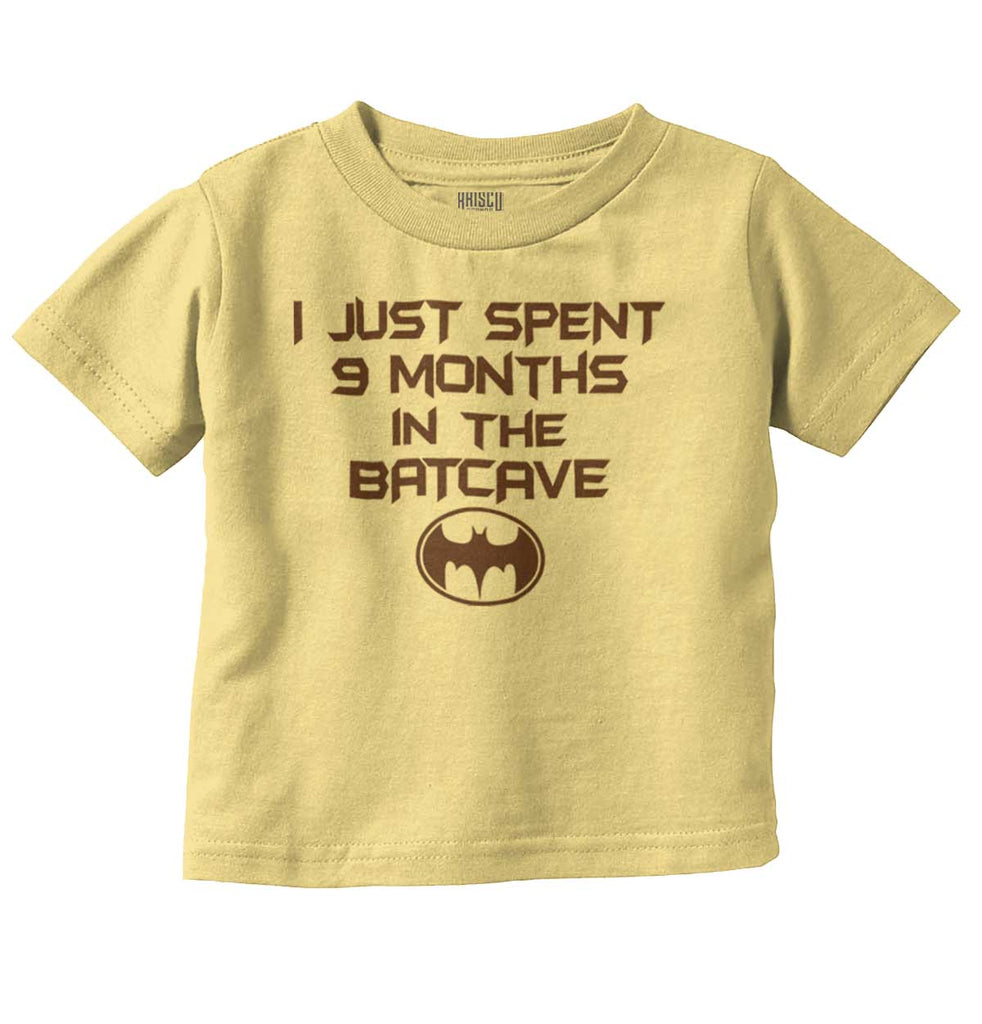 9 Months in Batcave Infant Toddler T Shirt-Direct To Garment Print-Brisco Baby