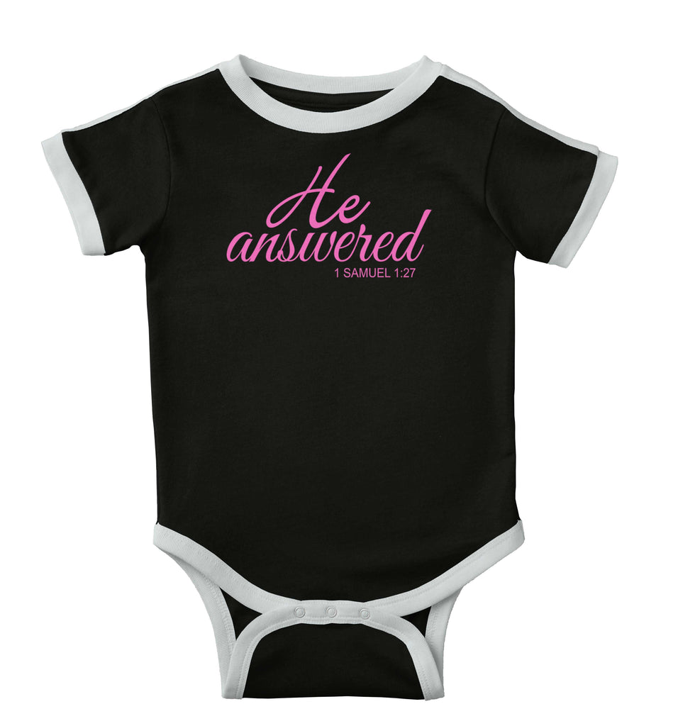 He Answered Ringer Romper Bodysuit-Direct To Garment Print-Brisco Baby