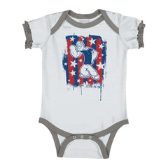 Stars Stripes Popeye Baby Ruffled Trim Romper-Direct To Garment Print-Brisco Baby