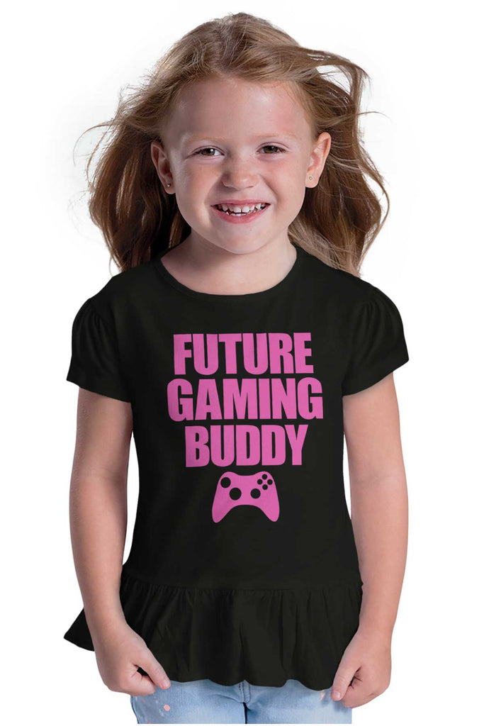 Future Gaming Buddy Toddler Ruffle Bottom Tee-Direct To Garment Print-Brisco Baby