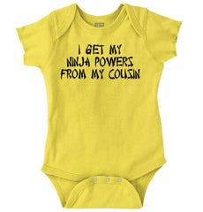 Ninja Powers From Cousin Romper Bodysuit-Direct To Garment Print-Brisco Baby