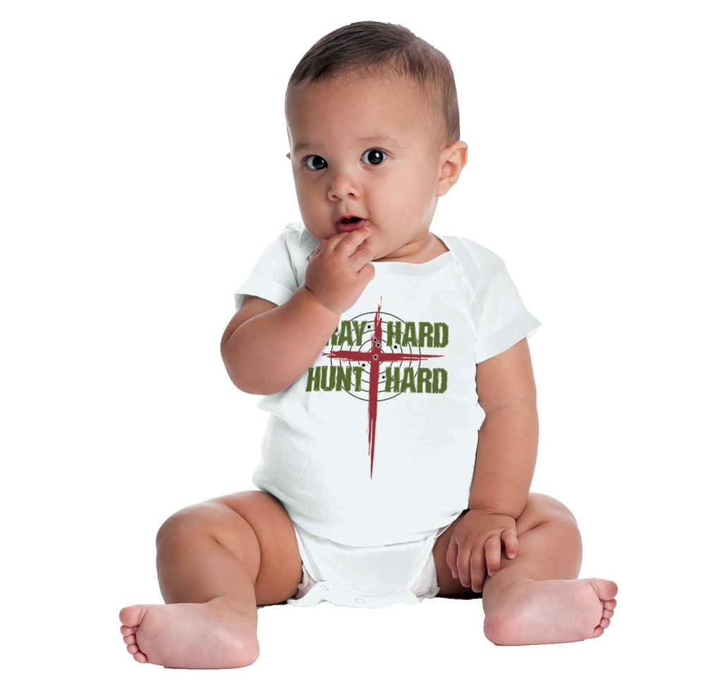 Pray Hard Hunt Hard Romper Bodysuit-Direct To Garment Print-Brisco Baby