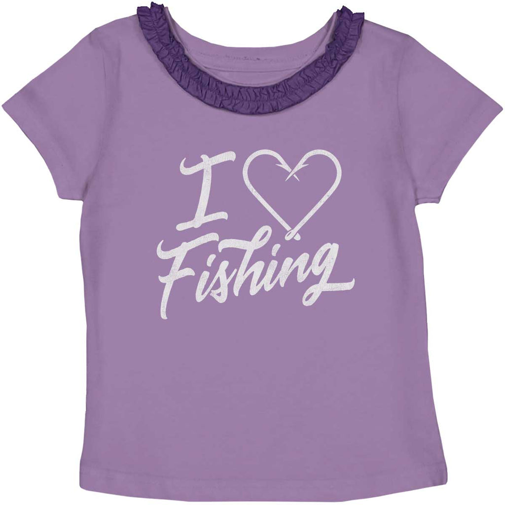I Love Fishing Ruffled Trim T-Shirt-Direct To Garment Print-Brisco Baby