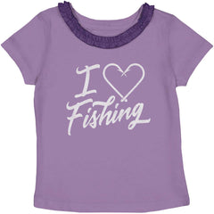 I Love Fishing Ruffled Trim T-Shirt-Direct To Garment Print-Brisco Baby