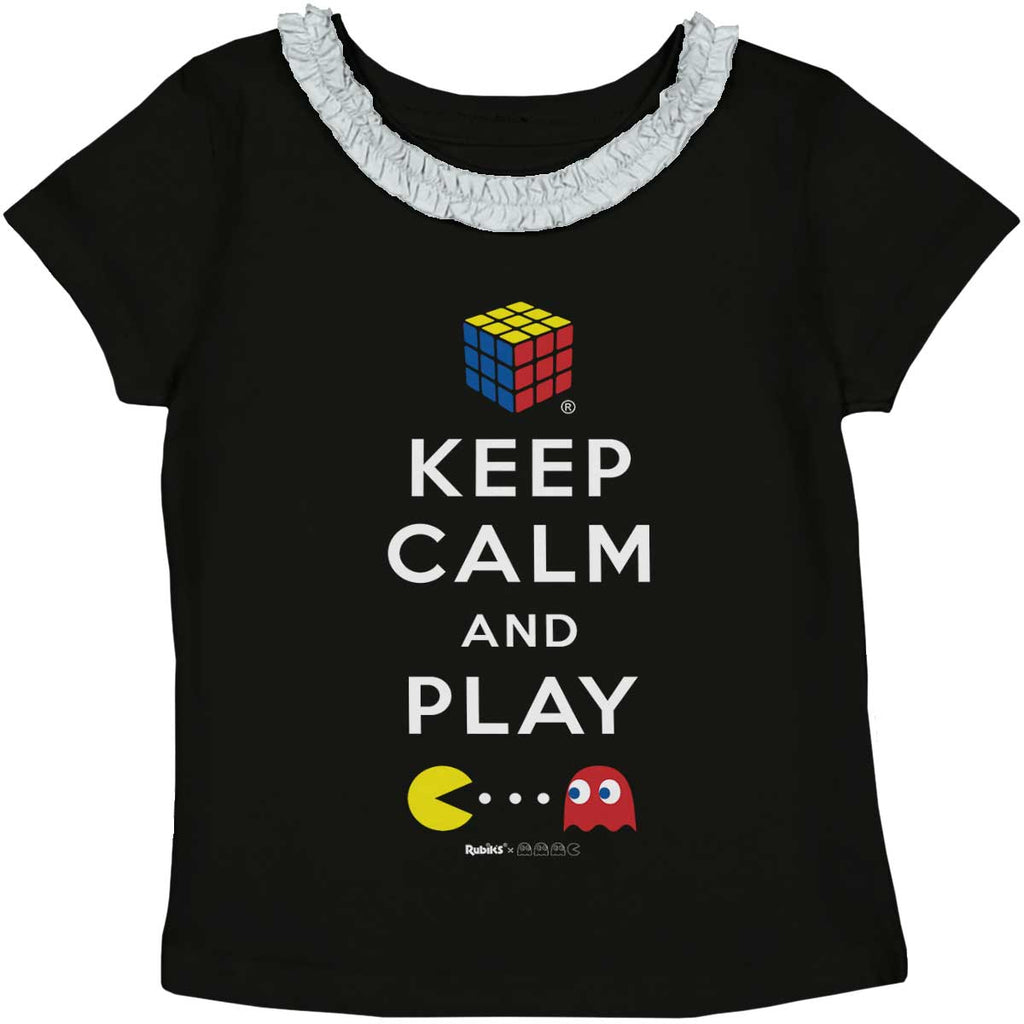 Keep Calm And Play Toddler Ruffled Trim T-Shirt-Direct To Garment Print-Brisco Baby