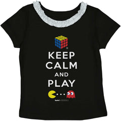 Keep Calm And Play Toddler Ruffled Trim T-Shirt-Direct To Garment Print-Brisco Baby
