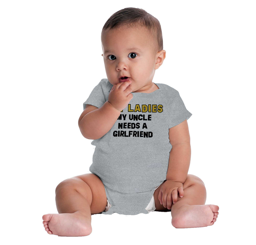 Uncle Needs Girlfriend Romper Bodysuit-Direct To Garment Print-Brisco Baby