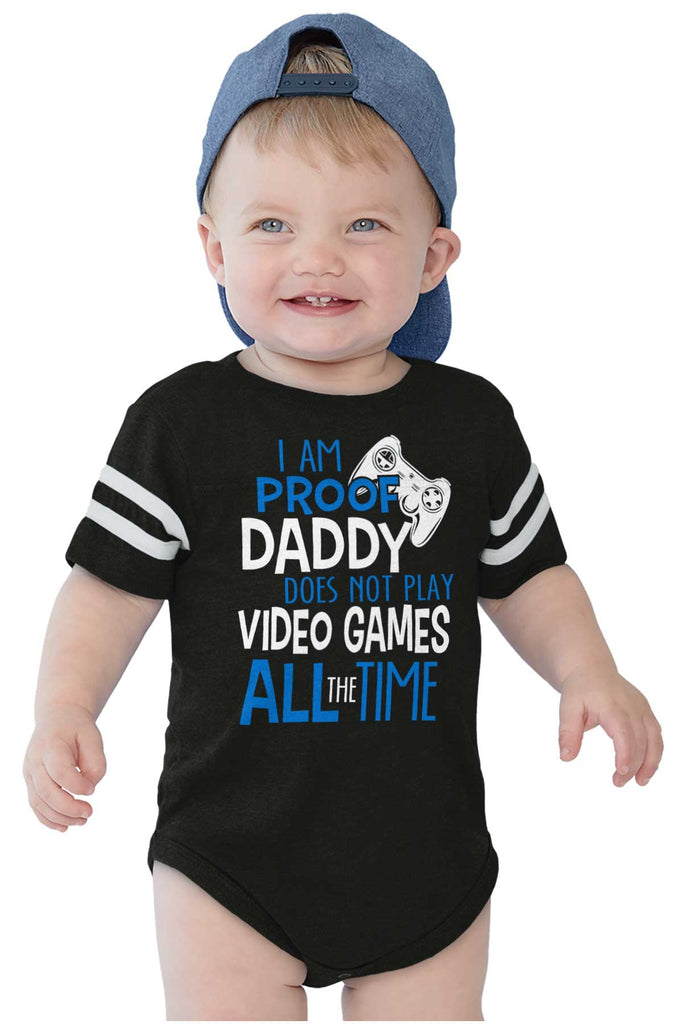 Daddy Plays Video Games Football Romper Bodysuit-Direct To Garment Print-Brisco Baby
