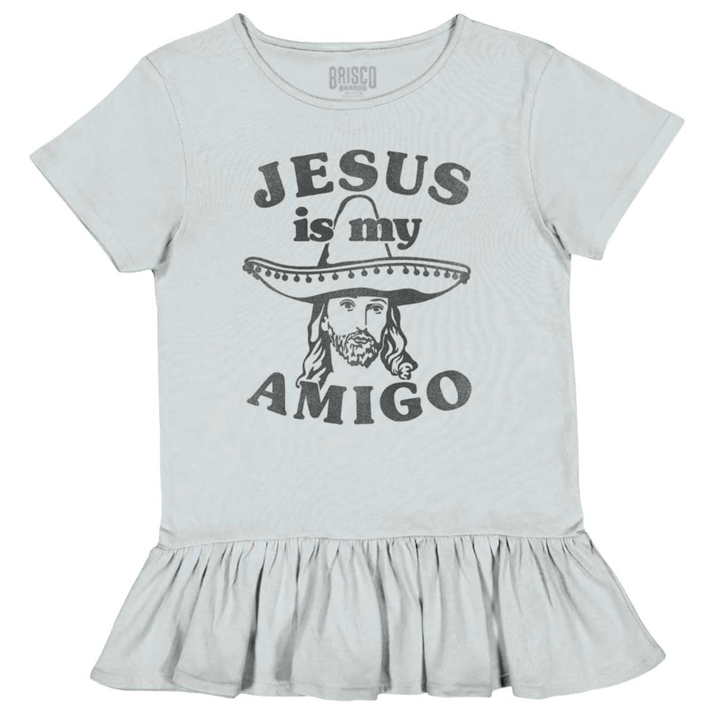Amigo Jesus Toddler Ruffle Bottom Tee-Direct To Garment Print-Brisco Baby