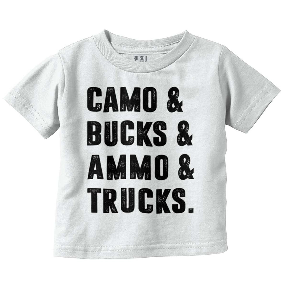 Camo Bucks Ammo Trucks Infant Toddler T Shirt-Direct To Garment Print-Brisco Baby
