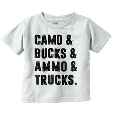 Camo Bucks Ammo Trucks Infant Toddler T Shirt-Direct To Garment Print-Brisco Baby