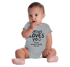 Jesus Loves You Romper Bodysuit-Direct To Garment Print-Brisco Baby