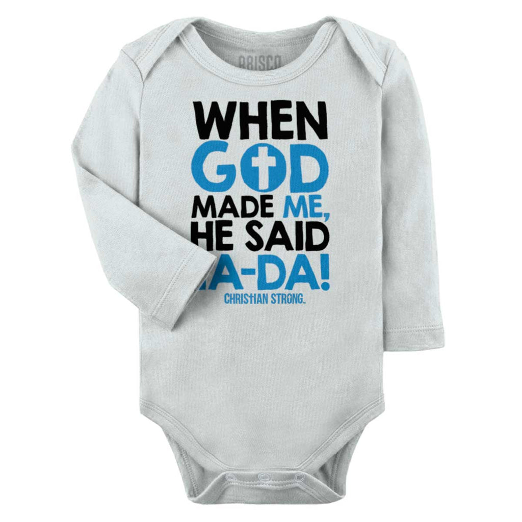God Said Ta-Da Infant Baby Long Sleeve Romper-Direct To Garment Print-Brisco Baby
