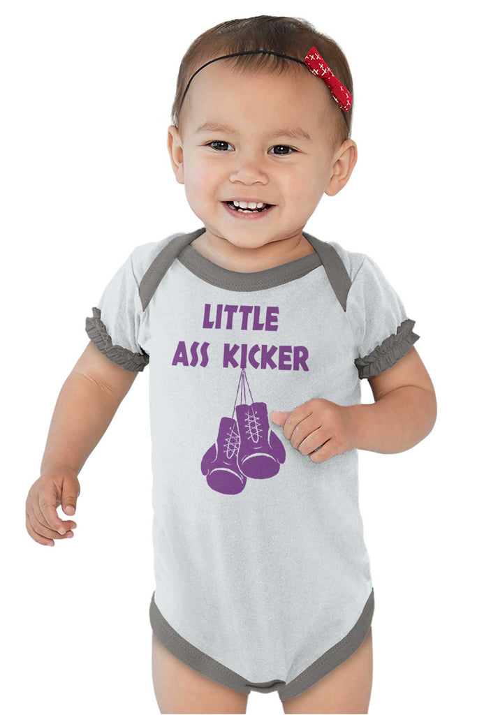 Little Ass Kicker Baby Ruffled Trim Romper-Direct To Garment Print-Brisco Baby