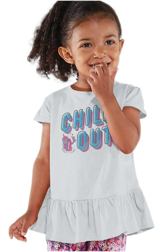 Retro Chill Toddler Ruffle Bottom Tee-Direct To Garment Print-Brisco Baby