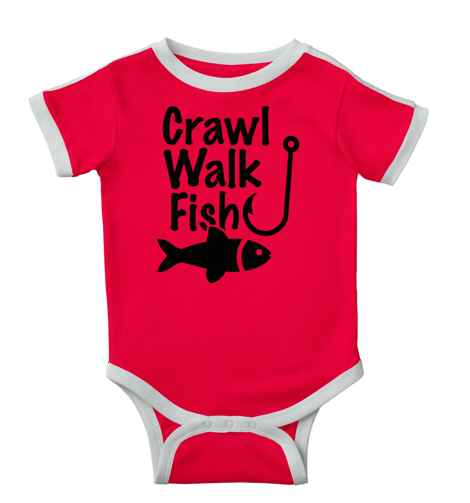 Crawl Walk Fish Ringer Romper Bodysuit-Direct To Garment Print-Brisco Baby
