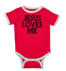 Christ Loves Me Ringer Romper Bodysuit-Direct To Garment Print-Brisco Baby