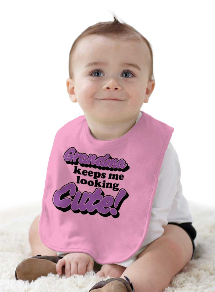 Grandma Keeps Me Cute Infant Baby Bib-Direct To Garment Print-Brisco Baby