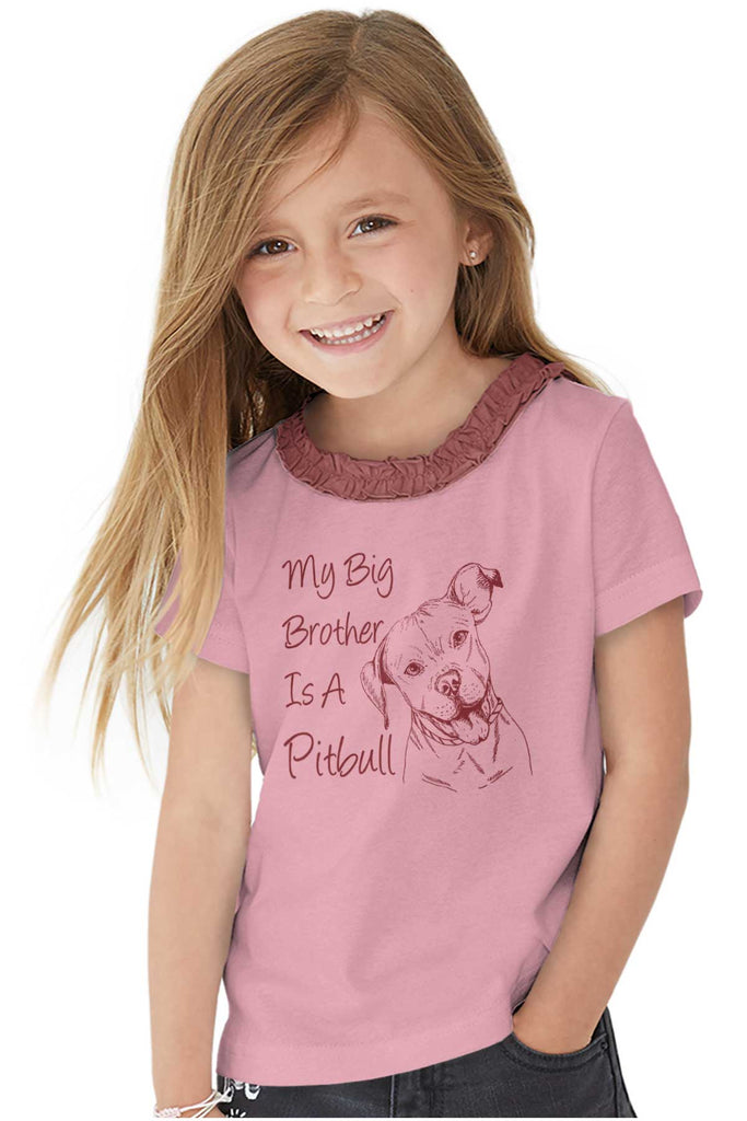 Brother is a Pitbull Toddler Ruffled Trim T-Shirt-Direct To Garment Print-Brisco Baby