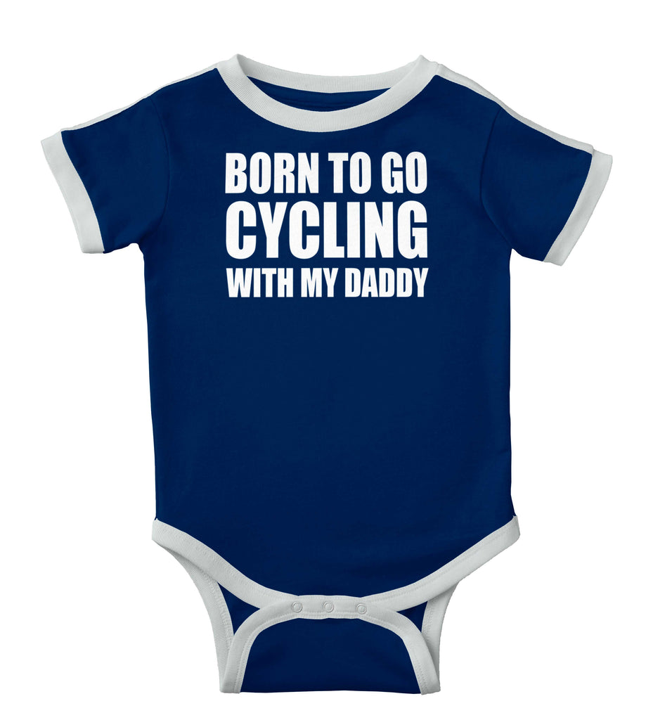Cycling With Daddy Ringer Romper Bodysuit-Direct To Garment Print-Brisco Baby