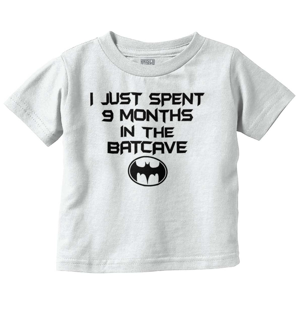 9 Months in Batcave Infant Toddler T Shirt-Direct To Garment Print-Brisco Baby