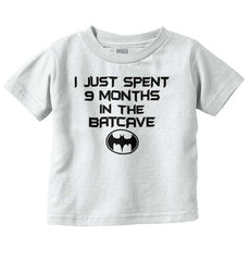 9 Months in Batcave Infant Toddler T Shirt-Direct To Garment Print-Brisco Baby