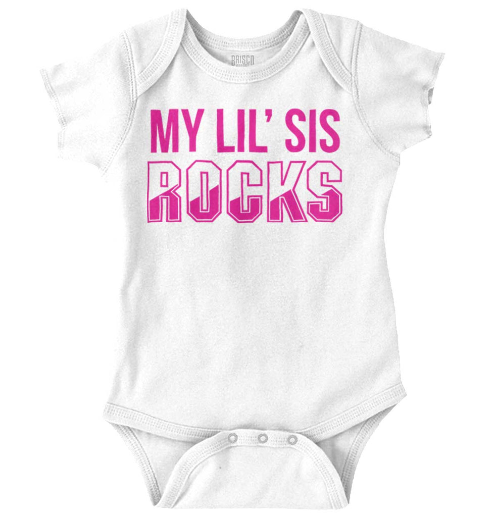 My Lil' Sis Rocks Romper Bodysuit-Direct To Garment Print-Brisco Baby