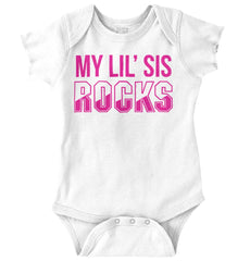 My Lil' Sis Rocks Romper Bodysuit-Direct To Garment Print-Brisco Baby