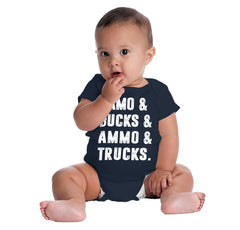 Camo Bucks Ammo Trucks Romper Bodysuit-Direct To Garment Print-Brisco Baby