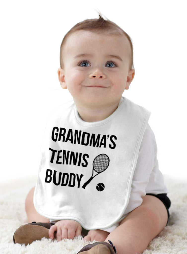 Grandma's Tennis Buddy Infant Baby Bib-Direct To Garment Print-Brisco Baby