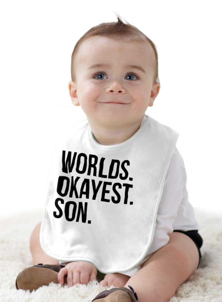 Worlds Okayest Son Infant Baby Bib-Direct To Garment Print-Brisco Baby