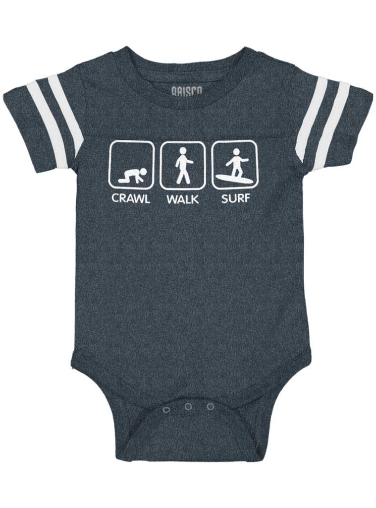 Crawl Walk Surf Football Romper Bodysuit-Direct To Garment Print-Brisco Baby