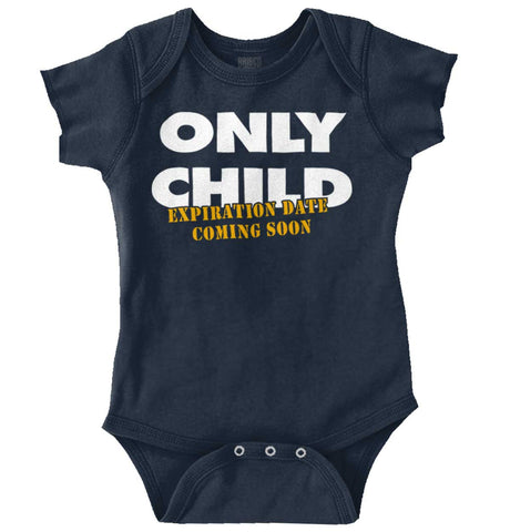 Only Child Expiration Date Romper Bodysuit-Direct To Garment Print-Brisco Baby