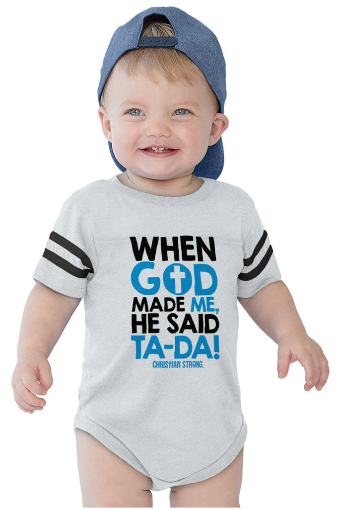 God Said Ta-Da Football Romper Bodysuit-Direct To Garment Print-Brisco Baby
