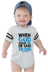 God Said Ta-Da Football Romper Bodysuit-Direct To Garment Print-Brisco Baby