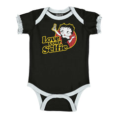 Love Your Selfie Baby Ruffled Trim Romper-Direct To Garment Print-Brisco Baby