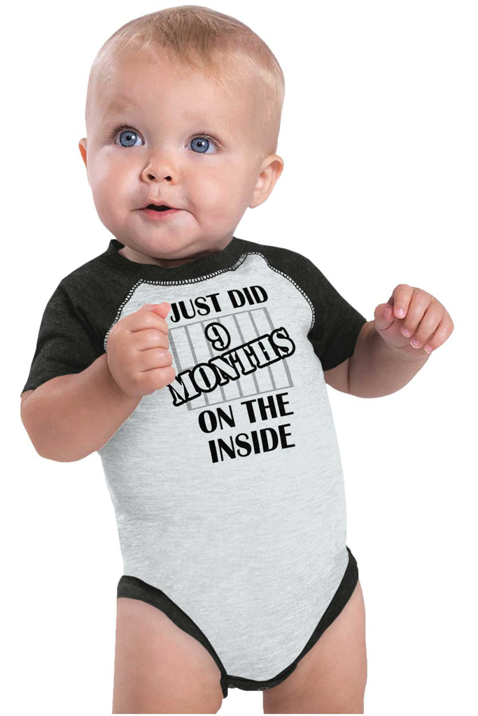 9 Months On The Inside Raglan Romper Bodysuit-Direct To Garment Print-Brisco Baby